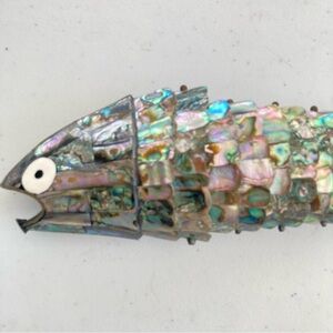 Vintage HUGE 15” ABALONE Articulated Fish Bottle Opener Handmade Mexican? Flaw